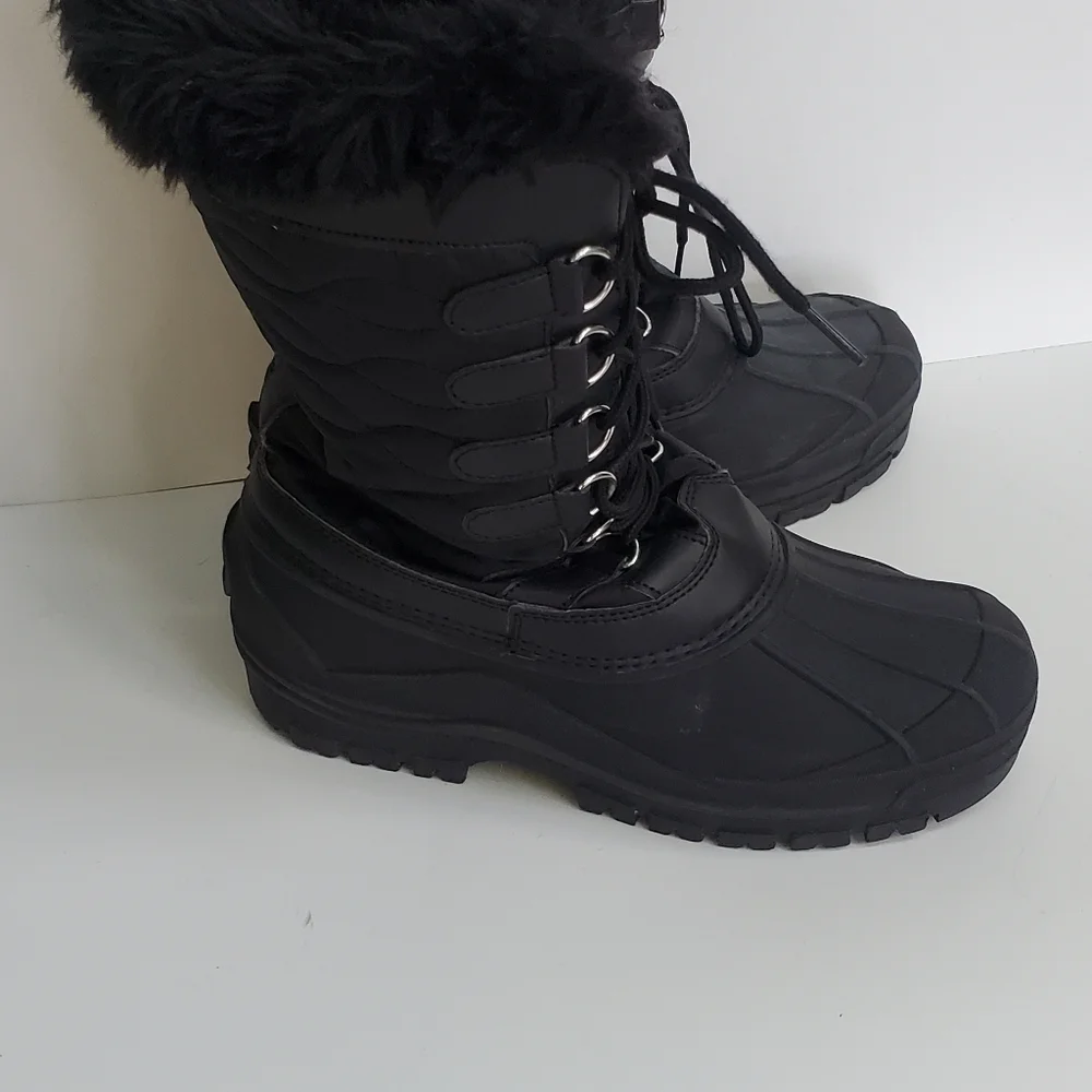 Polar Black Faux Fur Lined Mid Calf Duck Boots Size 10